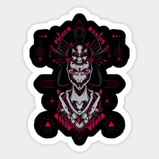 Cyborg Serenity: Futuristic Robot Geisha Balancing Tradition and Innovation Sticker